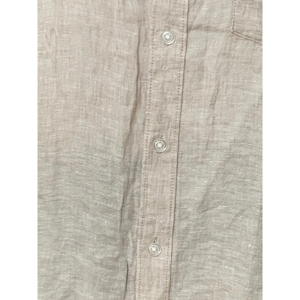 Thom Aaron Mens XL Linen Short Sleeve Button Down Shirt Beige Oatmeal Casual